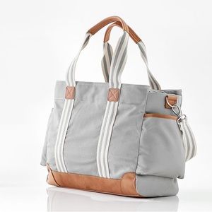 Pottery Barn Classic Gray Diaper Bag with Embroidered L